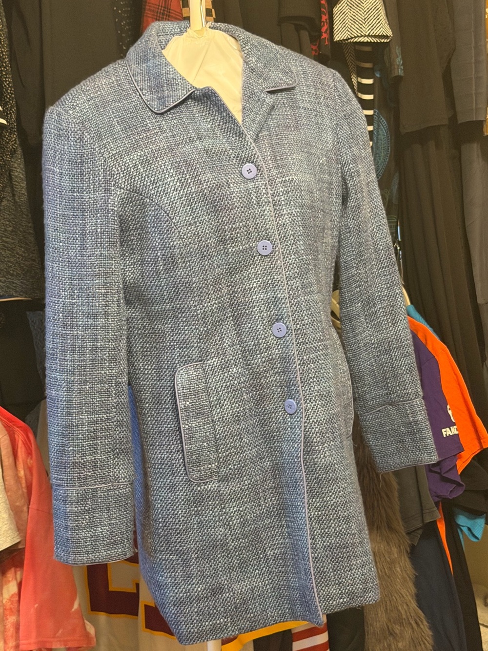 Dialogue Women's Blue Tweed Pea Coat